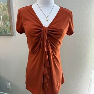 Vintage Suzie Rust Orange Knot Front Ruffle Blouse – Size S